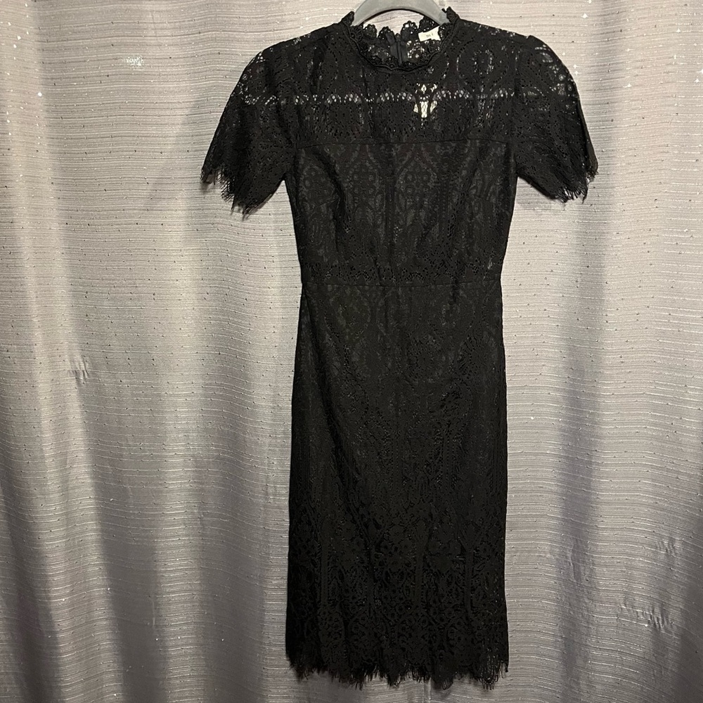 Francesca’s Miami  Crochet Short Sleeve Dress Midi Black Dress Size xxs NWT‎